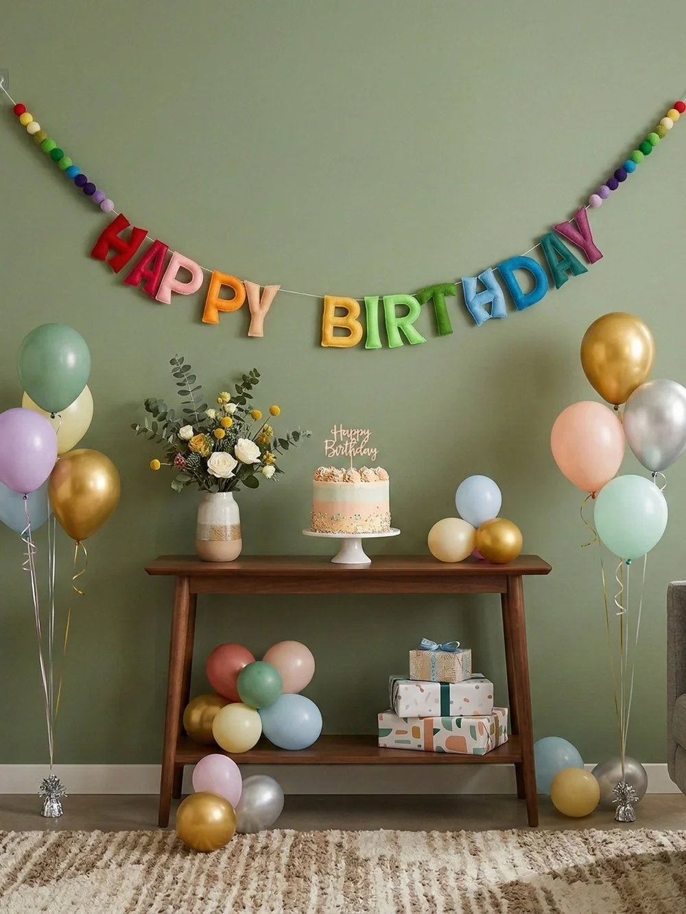 NWT Colorful Felt Happy Birthday Banner & Rainbow Garland Party Decor